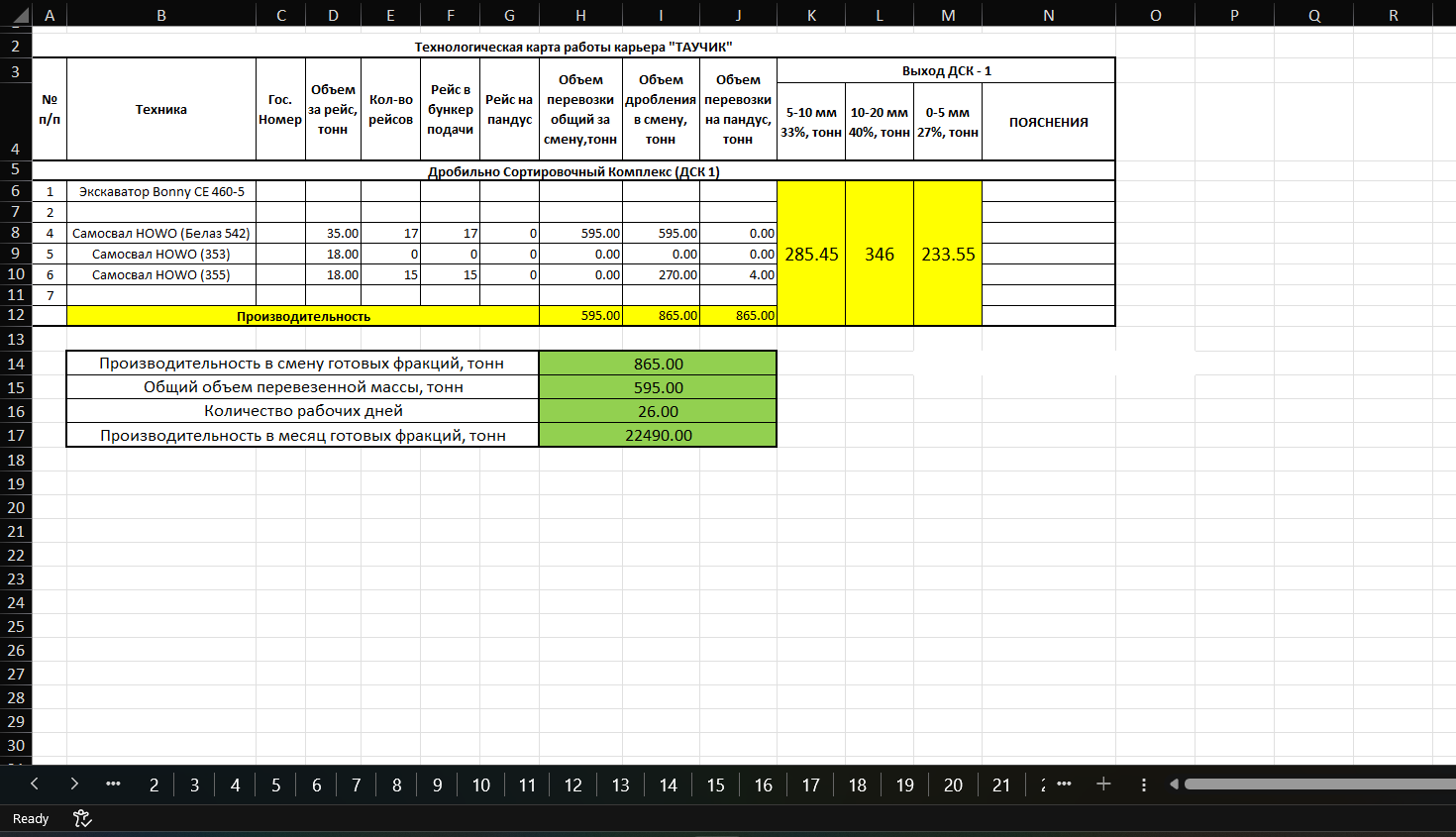 Provided Excel spreadsheet